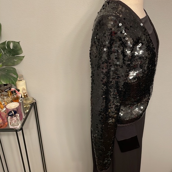 Knitting Needles Sequin Long Sleeve Jacket Black size M hook eye closure - Picture 2 of 7